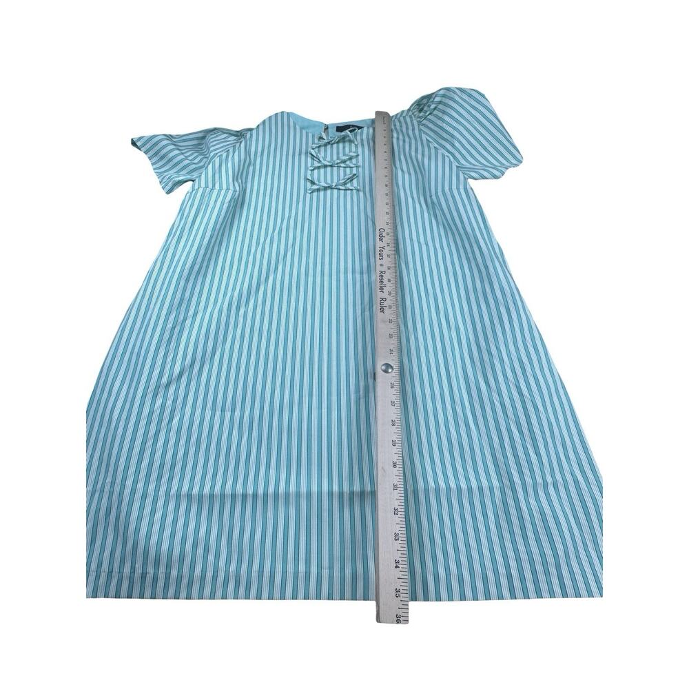 Abbey Glass NWT Turquoise Striped Puff Sleeve Shift Dress Women 2XL Bow Detail - Picture 4 of 12